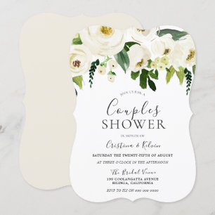 Invitation Fleurs blanches & Crème Elegant Couples Douche