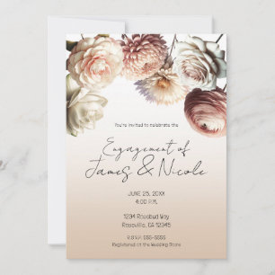 Invitation Fleurs blanches crémeuses roses pêche Floral Engag