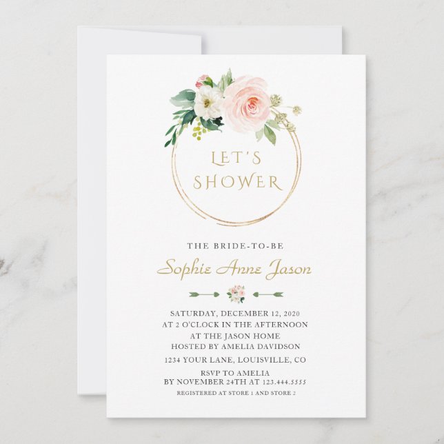 Invitation Fleurs Blanches de Luxe Cadre Doré Mariage