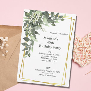 Invitation Fleurs blanches de verdure Cadre doré Élégant Anni