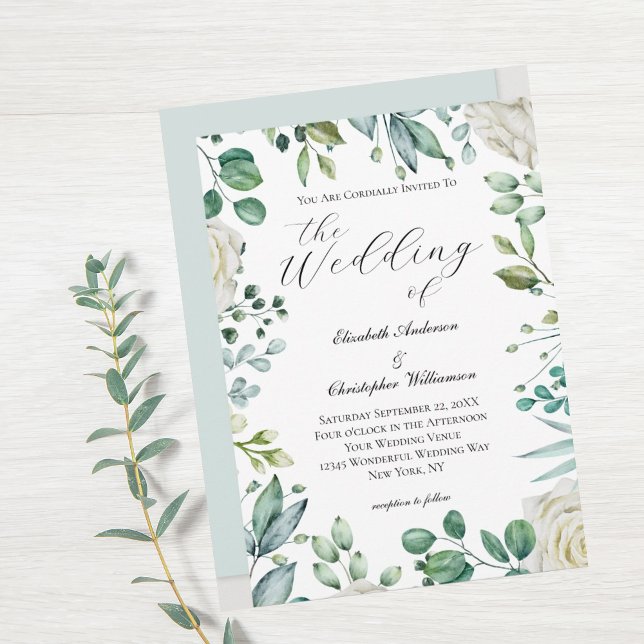 Invitation Fleurs blanches Élégance végétale Eucalyptus Maria (Créateur téléchargé)