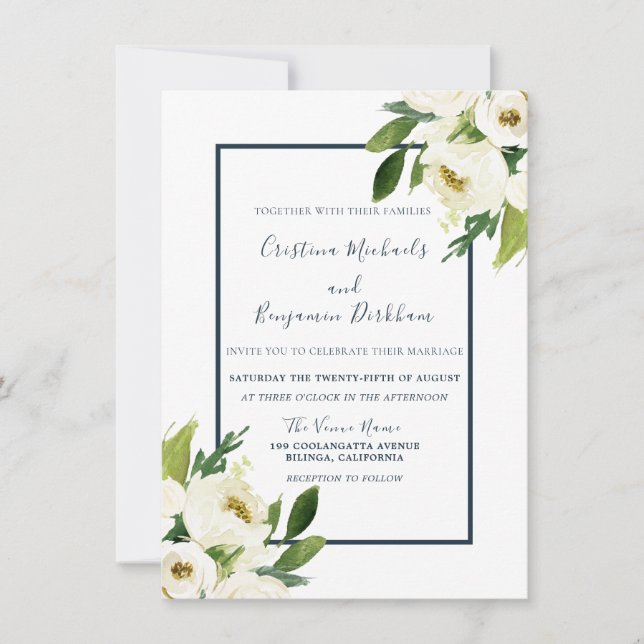 Invitation Fleurs blanches Elégant Moderne Toutes les saisons (Devant)