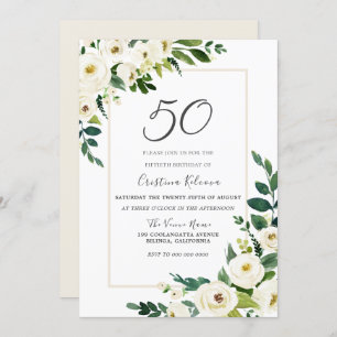 Invitation Fleurs blanches élégantes 50e fête d'anniversaire