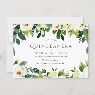 Invitation Fleurs blanches élégantes Belle Quinceanera Party
