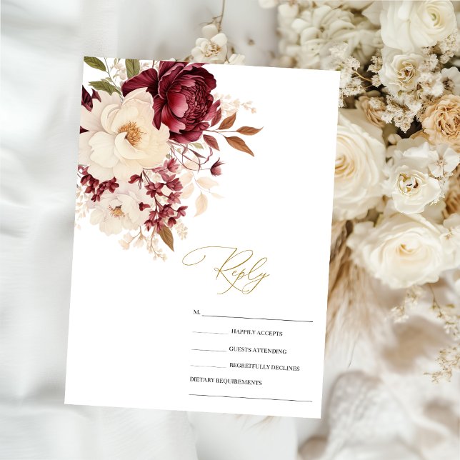 Invitation Fleurs blanches élégantes de Bourgogne RSVP (Créateur téléchargé)