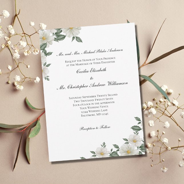 Invitation Fleurs Blanches Élégantes Décoration Florale Maria (Créateur téléchargé)