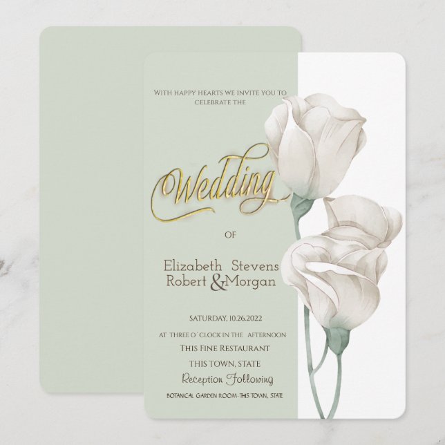 Invitation Fleurs Blanches Élégantes Roses Mariage (Devant / Derrière)