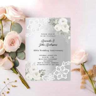 Invitation Fleurs blanches en argent 60e anniversaire de mari