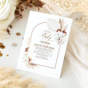 Invitation Fleurs blanches en terre cuite Boho Elégant Baby s