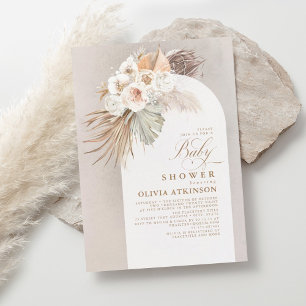Invitation Fleurs blanches et Baby shower en laiton de Pampas