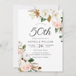 Invitation Fleurs blanches et blanches 50e anniversaire de Ma