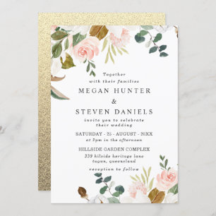 Invitation Fleurs blanches et blanches Bac Or Mariage moderne