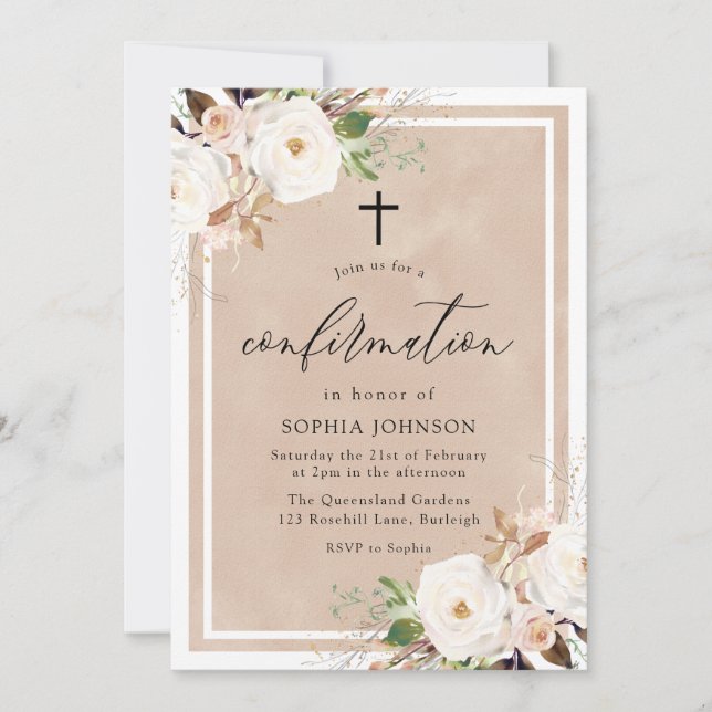 Invitation Fleurs blanches et bleues Aquarelle Confirmation I (Devant)