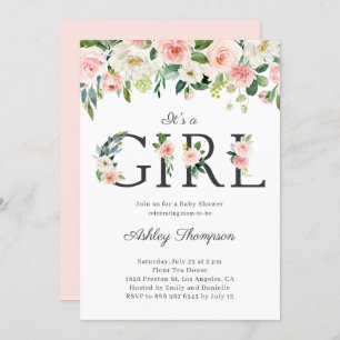 Invitation Fleurs blanches et bleues C'est un Baby shower fém