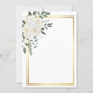 Invitation Fleurs blanches et cadre doré