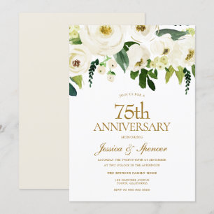 Invitation Fleurs blanches et crème 75e anniversaire de maria