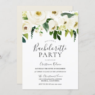 Invitation Fleurs blanches et crème Élégante Bachelorette Par