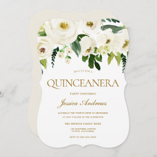 Invitation Fleurs blanches et crème Quinceanera Party