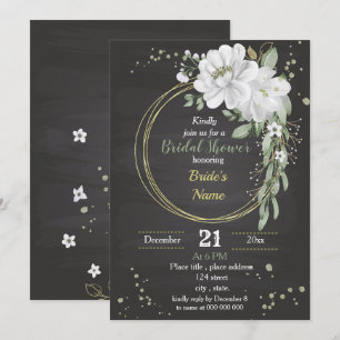 Invitation fleurs blanches et feuilles verts couronnes douche