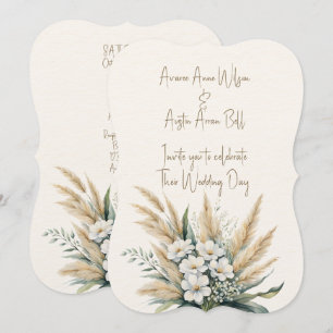 Invitation Fleurs blanches et herbe de la pampa