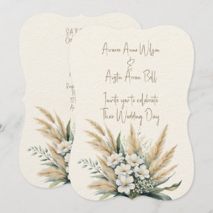 Invitation Fleurs blanches et laiton de Pampas
