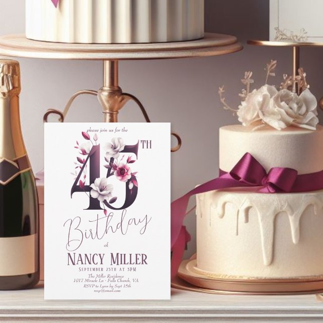 Invitation Fleurs blanches et magenta 45e anniversaire Invita (Créateur téléchargé)