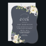 Invitation Fleurs blanches et marines Belle fête du 40e anniv<br><div class="desc">White & Navy Flowers Beautiful 40th Birthday Party Invitation Nous avons aussi beaucoup d'autres Invitation et collections.</div>