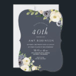Invitation Fleurs blanches et marines Belle fête du 40e anniv<br><div class="desc">White & Navy Flowers Beautiful 40th Birthday Party Invitation Nous avons aussi beaucoup d'autres Invitation et collections.</div>