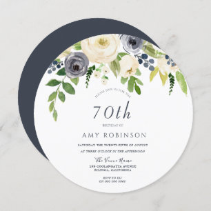 Invitation Fleurs blanches et marines Fleurs femmes 70e anniv