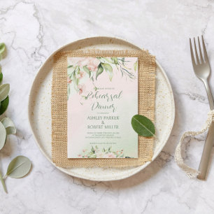 Invitation Fleurs blanches et roses Répétition Dîner Invitati