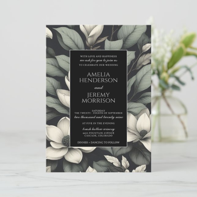 Invitation Fleurs blanches et verdure Mariage QR (Debout devant)