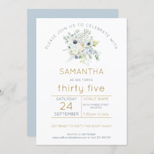 Invitation Fleurs blanches Eucalyptus 35ème anniversaire