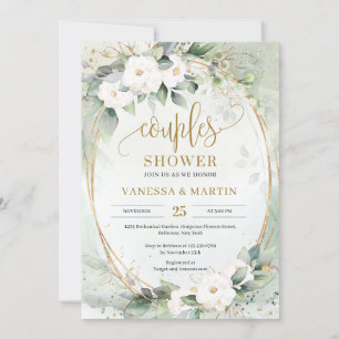 Invitation Fleurs blanches eucalyptus or oval couples douche