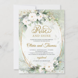 Invitation Fleurs blanches eucalyptus or ovale lever et brill