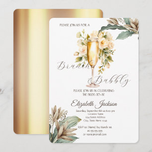 Invitation Fleurs Blanches Feuille Verre à Champagne Baby Sho