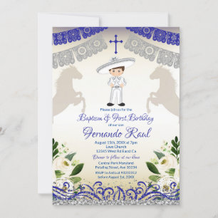 Invitation Fleurs blanches Fiesta Baptême et 1er anniversaire