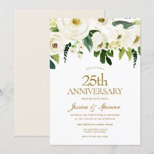 Invitation Fleurs Blanches Fleurissant 25e Anniversaire de Ma