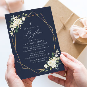 Invitation Fleurs blanches, Fleurs crème, Bohème, Baptême flo