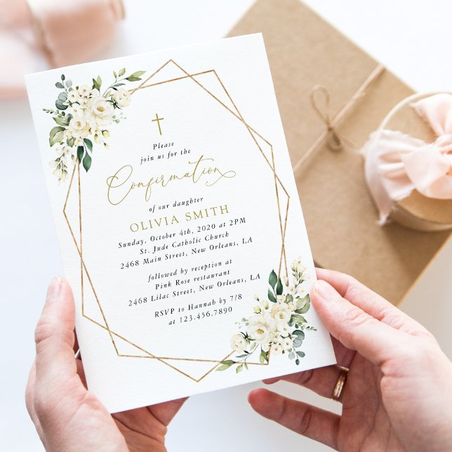 Invitation Fleurs blanches, Fleurs crème, Bohème, Confirmatio (Créateur téléchargé)