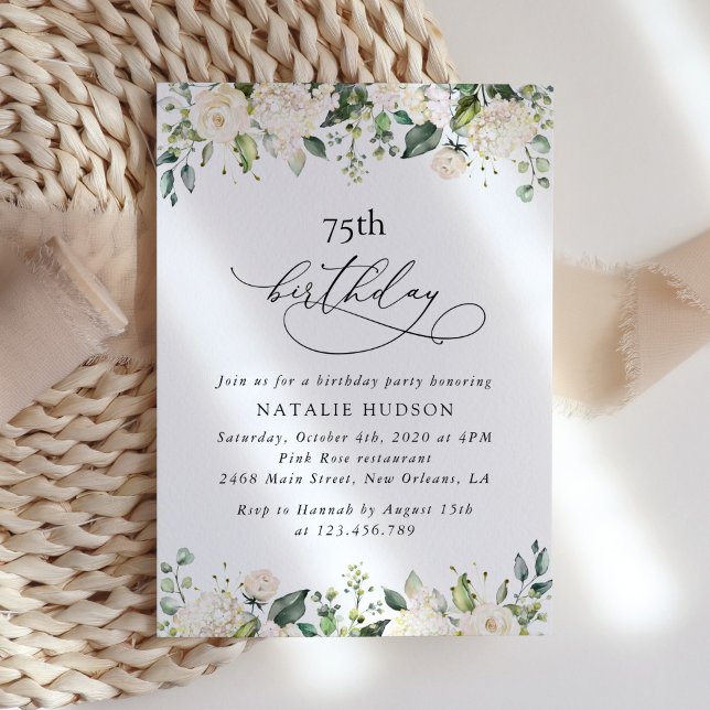 Invitation Fleurs blanches, Fleurs crème, Boho, Anniversaire (Créateur téléchargé)
