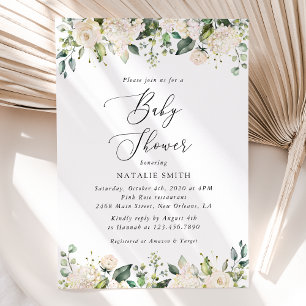 Invitation Fleurs blanches, Fleurs de crème, Boho, Baby showe