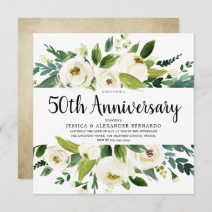 Invitation Fleurs blanches Gold 50e anniversaire Mariage