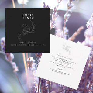 Invitation Fleurs Blanches Intemporelles B/N Mariage Fête Car