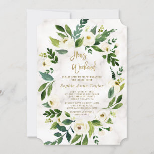 Invitation Fleurs blanches Marble Hens Bachelorette Week-end