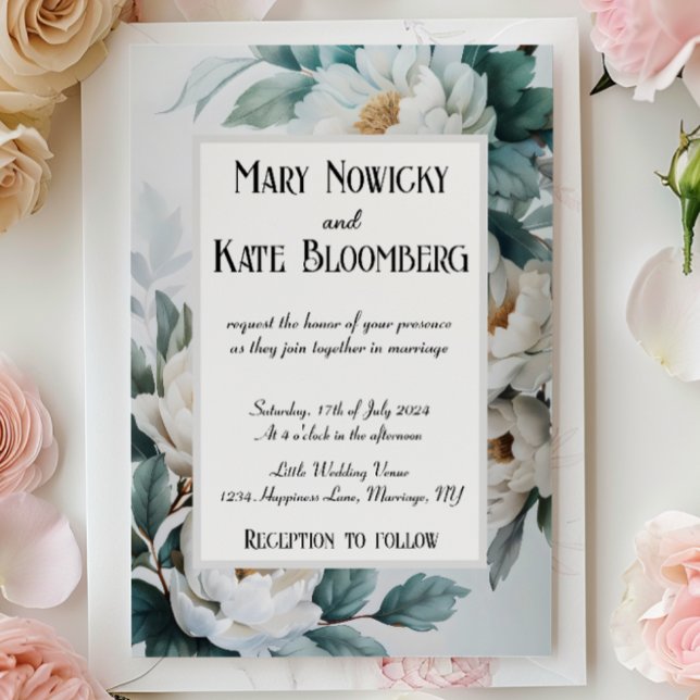 Invitation Fleurs blanches Mariage élégant (Créateur téléchargé)