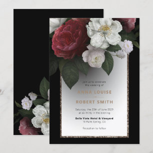 Invitation Fleurs blanches noires rouges roses Mariages flora