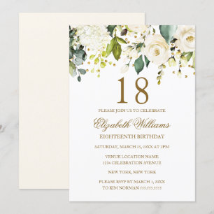 Invitation Fleurs Blanches Or Confettis 18ème Anniversaire