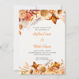 Invitation Fleurs blanches orange rustique Bohème mariage bla
