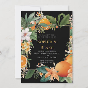 Invitation Fleurs blanches, oranges et verdure Mariage noir