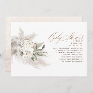 Invitation Fleurs blanches Pampas Baby shower de verdure en h